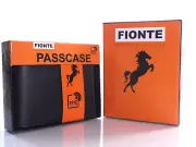 Fionte Genuine Leather Passcase Wallet RFID Protected; black color. 12 Spaces