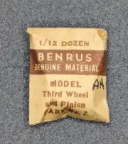 NOS NEW Genuine Benrus Watch Cal. AN Third Wheel & Pinion Part# 7 / 210