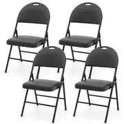 Costway 4x Folding Chairs Padded Stackable Metal Frame Party Chairs Set w/Carry Handle & PVC Leather Home Wedding