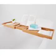 Bamboo Bath Caddy Extendable Tray Luxury Spa Organizer with Folding Sides AU.
