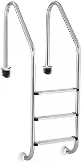 Swimming Pool Ladder,2/3 Steps Swimming Pool Step with Curved Armrest,Pool Entry and Exit Step for Ground Pools Water Park Fish Pond(Pre-Buried,3-Steps1.2mm)