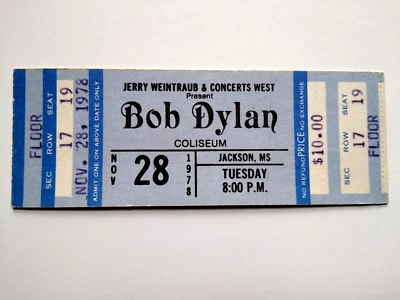 Bob Dylan Concert Ticket Coliseum Jackson MS Stadium Original Nov 1978 UNUSED