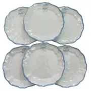 Shabby Chic Melamine Salad Plates White Scalloped Blue Edge Wavy 9" Set of 6 NEW