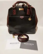 Brahmin Adele Black Tuscan Leather Embossed Croc Large Shoulder Bag Purse NWT
