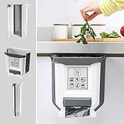 9L Hanging Kitchen Trash Can, Foldable Trash Can for Kitchen, Collapsible Hanging Kitchen Waste Bins, Plastic Small Garbage Can, Garbage Container for Cabinet/Car/Bedroom/Bathroom, 2.4 Gallon (White)