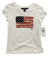 PoloRalph Lauren Girl T-Shirt Fall Nevis American Flag Cotton Jersey Tee Size 6X