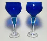 Cobalt Blue Candle Holders Hand Blown Glass Stemmed *SIGNED*