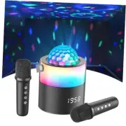 Mini Karaoke Machine for Kids Adults with 2 Wireless Mics Mini Portable Black
