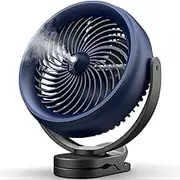 BYEBUG 10000mAh Battery Operated Cooling Misting Fan Clip on Fan, 8-Inch Rechargeable Desk Stroller Fan, 2 Modes Mist Output with 200ml Water Tank, 3 Speeds, Sturdy Clamp for Outdoor Travel,Blue
