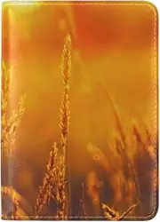 [ZHUOYUETT] Ears Cereals Rye Wheat Orange Beams Sun Light Simplicity Leather Passport Holder Cover Case Travel One Pocket