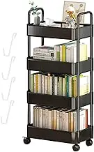 3/4-Tier Rolling Cart - Narrow Utility Kitchen Cart Bathroom Trolley | Slide Out Shelving Unit for Tight-Space Solution with Hooks | Space-Saving Rolling Shelving Organiser for Offices,Laundry Room