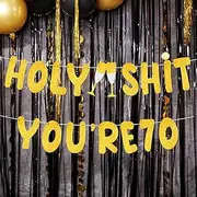 Pre Strung Happy 70th Birthday Banner 70th Birthday Decorations Funny Birthday Party Supplies Glitter Gold flag for Birthday Retirement Party Garland Bunting Decor(Gold 70th)