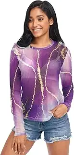 [RPLIFE] Abstract Purple Mesh Top Long Sleeve, Sexy Mesh Tops for Women S-XXL