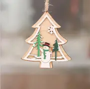 Wooden Christmas Hanging Ornament - Xmas Tree & Snowman