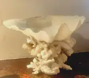 HANDMADE SHELL ART LARGE CLAM SHELL COMPOTE SEASHELL SAILORS VALENTINE