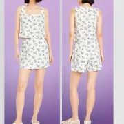 NWTS GAP OLD NAVY XL LINEN TOP AND SKORT BUNDLE WHITE LINEN BLUE SMALL FLOWERS