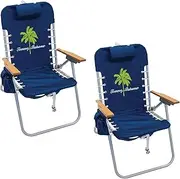 [Tommy Bahama] 2-Pack Hi-Boy 17" Seat Height 4-Position Lace-Up Suspension Folding Beach Backpack Chair, Navy Palm Tree
