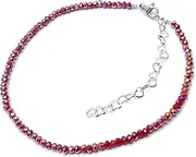 [Generic] Dark Red Faceted 3mm Glass Bead Anklet with Heart Extension Chain - Adjustable Size : 9.5 - 11.5 inches, Glass