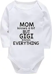 [WOOYONGING] Mom Knows A Lot But Gigi Knows Everything Newborn Hospital Long Sleeve Baby Boy Newborn Outfits for Hospital Whit