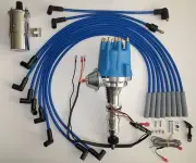 Small Cap FORD FE 390 427 428 BLUE HEI Distributor +Chrome Coil +Spark Plug Wire