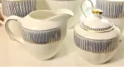 Grace's Teaware Porcelain Cream & Sugar Set Tea Serving White Blue Gold Stripes