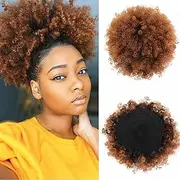 High Puff Afro Ponytail Drawstring Short Afro Kinky Curly Pony Tail Clip in on Synthetic Curly Hair Bun Made of Kanekalon Fiber Puff Ponytail Wrap Updo Hair Extensions with Clips (T1B/30)