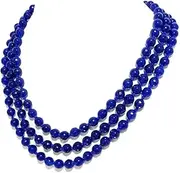 [Treasure Bay] Stunning Three Row 8mm Natural Gemstone Necklace for Women and Girls | Women's Gemstone Beaded Necklace