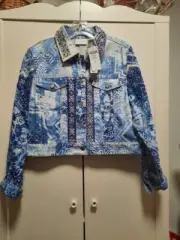 Chico's Mixed Artisan Beaded Denim Jean Jacket Chico's 2 M/L