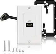 ELECTOP HDMI 2.1 Wall Plate, 8K HDMI Wall Outlet Pass Through with Low Voltage Metal Mounting Bracket, Supports 8K@60Hz and 4K@120Hz, 3D, HDR, 48 Gbps HDMI Box, Fits Home Theater Systems