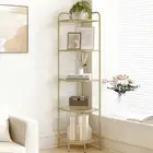 Corner Shelf Stand, Glass Bookshelf Bookcase, Bathroom Organizer, 5 Tier Gold
