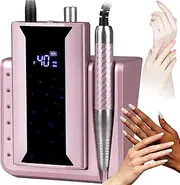 Nail Drill Machine, 85W Electric Nail Drill with Adjustable 0~40000 RPM, 6000mAh Battery and Tempered Glass Digital Display, Electric Nail File with 12h Usage Time, Adjustable Direction for Gel Nails