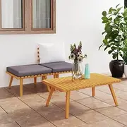 Acacia Wood 3 Piece Garden Patio Lounge Set, Outdoor Furniture with Waterproof Cushions for Deck, Porch, Pool, Garden and Outside - Bench and Table Included