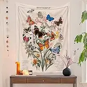 Meagtlva Colorful Butterfly Tapestry Flowers,Wall Tapestry for Bedroom Aesthetic,Wall Hanging Tapestry Backdrop Wall Blanket Living Room Dorm (59x51 In, Butterfly)