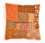 Indian Patchwork Pillow Throw Orange Bohemian Cushion Cover 16X16" Inches Cases