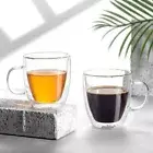 Double Wall Insulated Glass Tea Coffee Cup Drinking Mug with Handle 3 Sizes