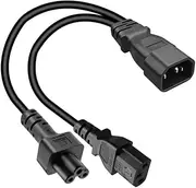 Tekit C14 to C5+C13 Y Splitter Power Plug Cord,Single IEC 320 C14 Male to C13+C5 Female Splitter Adapter Cable Cord(C14 to C5+C13 1ft)