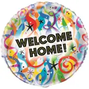 WELCOME HOME BALLOON 18"/45cm WELCOME HOME! COLOURFUL STREAMERS & SWIRLS BALLOON