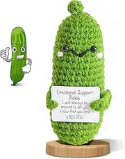 Emotional Support Pickle, Handmade Emotional Support Pickled Cucumber Gift with Positive Card Creative Cute Wool Inspirational Pickle Crochet Doll Plush for Friends Party Christmas(Light Green)