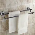 Black Art Bathroom Double Rail Towel Rack Bar Clothes Holder Bath Towel Shelf