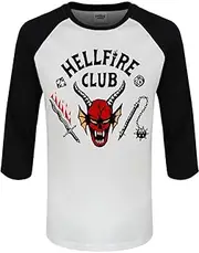 [Heroes Inc.] Stranger Things - Men's Cotton Tshirt, 3/4 Sleeves, T-Shirt, Baseball, Hellfire Club Logo Print.