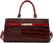[GIGBIRD] Women PU Leather Handbag Retro Crocodile Print Large Capacity Satchel Ladies Stylish Top Handle Crossbody Shoulder Bag