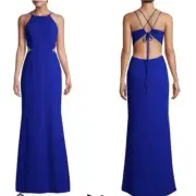 Aidan Mattox Cut Out Long Dress Halter Backless Maxi Formal Gown Blue, Size 0