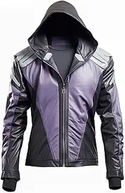 [Generic] Hooded Leather Jacket, Purple and Black, Zip-Up, Black/Purple