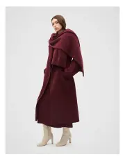 [Seed Heritage] Wool Blend Lapel Coat in Plum Red