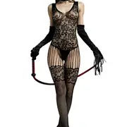 Love in Leather Rimes Patterned Bodysuit with attached Garter Stockings