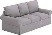 Dense Cotton Sleeper Cover. It Fits Pottery Barn PB Basic Three Seat Sleeper Sofa Bed. A Quality 3 Seater Sofa Bed Slipcover Light Gray Durable