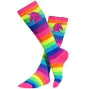 Girls Socks Unicorn Rainbow Knee High Striped Long Stockings Kids Leg Warmers
