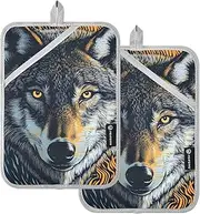 AIXIWAWA Pot Holders 2 Pack Stripes Wolf Print, Insulated Heat Resistant Hot Pads Oven Mitts for Kitchen Cooking Baking 7x9.8 in