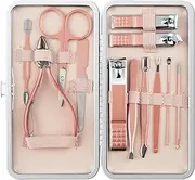 Manicure Set,Pedicure Kit Nail Scissors Stainless Steel Professional Toenails Cuticle Cutter Clipper Fingernails Grooming Kit with Pink Leather Travel Case (12pcs Pink)