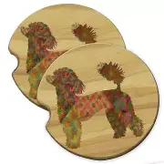 French Poodle Pattern Wood Car Coaster Gift Set fit Car & Truck Cup Holder